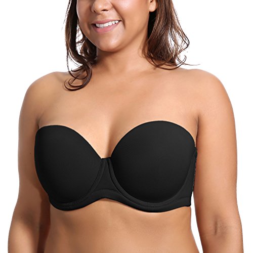 DELIMIRA Damen Trägerloser BH mit bügel Große Größen Seamless Dirndl BH mit Geformte Cups Schwarz 105D von DELIMIRA