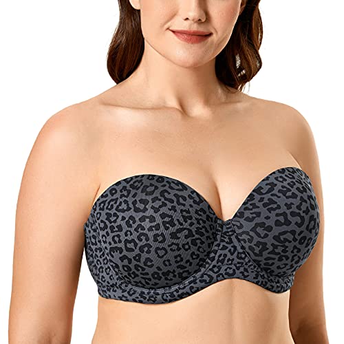 DELIMIRA Damen Trägerloser BH - Bügel BH mit geformte Cups Schwarzgrauer Leopard 70D von DELIMIRA