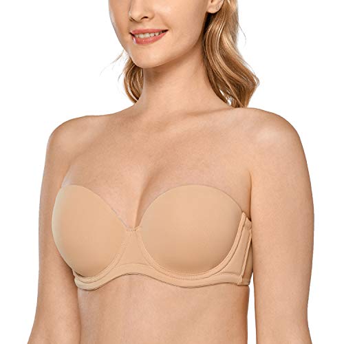 DELIMIRA Damen Trägerloser BH mit bügel Große Größen Seamless Dirndl BH mit Geformte Cups Taupe-Tan 100F von DELIMIRA