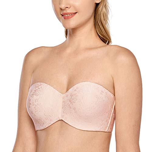 DELIMIRA Damen Trägerloser BH Jacquard mit Bügel ohne Einlagen Große Größen Aprikosenrosa 90C von DELIMIRA