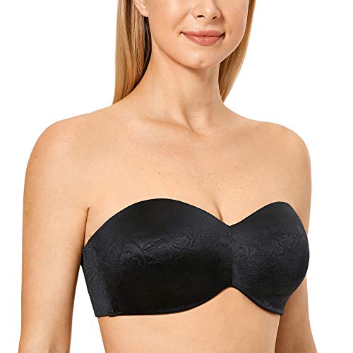 DELIMIRA Damen Trägerloser BH - Bügel BH ohne Geformte Cups Mini-Jacquard Schwarz 80B von DELIMIRA