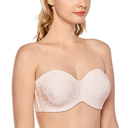 DELIMIRA Damen Trägerloser BH Jacquard mit Bügel ohne Einlagen Große Größen Rose White 70C von DELIMIRA