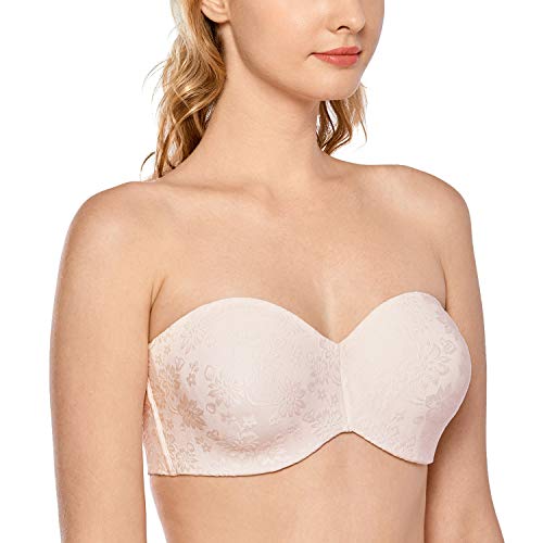 DELIMIRA Damen Jacquard Trägerloser BH Große Größen mit Bügel Bandeau BH ohne Träger ohne Polster für Dirndl Rose White 70C von DELIMIRA
