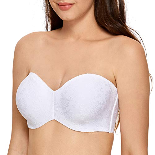 DELIMIRA Damen Jacquard Trägerloser BH Große Größen mit Bügel Bandeau BH ohne Träger ohne Polster für Dirndl Weiss 70C von DELIMIRA