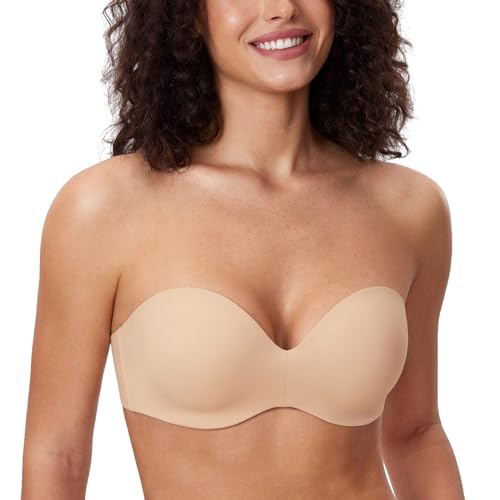 DELIMIRA Damen Trägerloser BH Große Brüste Bügel Tshirt BH mit Geformte Cups Multiway Beige 90F von DELIMIRA