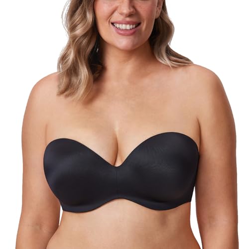 DELIMIRA Damen Trägerloser BH Große Brüste Bügel Tshirt BH mit Geformte Cups Multiway Schwarz 75F von DELIMIRA