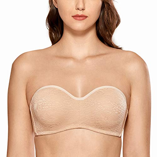 DELIMIRA Damen Trägerloser BH - Mit Bügel Spitze Tüll Cups Multiway Ohne Einlagen Beige 75F von DELIMIRA