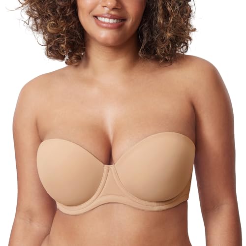 DELIMIRA Damen Trägerloser BH mit bügel Große Größen Seamless Dirndl BH mit Geformte Cups Warmes Beige 90G von DELIMIRA