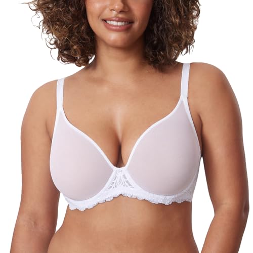 DELIMIRA Damen Transparenter Netz-BH Große Größe Bügel Spitzen BH Sexy Volle Abdeckung Weiss 85C DELIMIRA Damen Transparenter Netz-BH Große Größe Bügel Spitzen BH Sexy Volle Abdeckung Weiss 85C von DELIMIRA