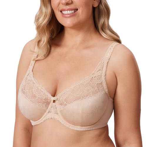 DELIMIRA Damen Minimizer BH ohne Einlagen mit Spitze mit Bügel Große Größen Beige 105E von DELIMIRA