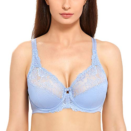 DELIMIRA Damen Minimizer BH ohne Einlagen mit Spitze mit Bügel Große Größen Geheimnis blau 100F von DELIMIRA