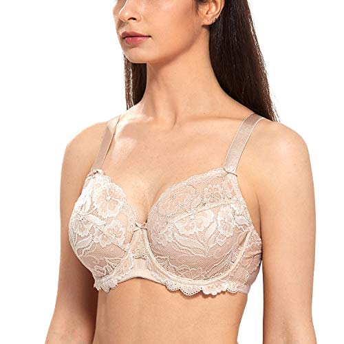 DELIMIRA Damen Vollschalen BH - ungefütterte Spitze Tüll Cup,mit Bügel Beige 70D von DELIMIRA