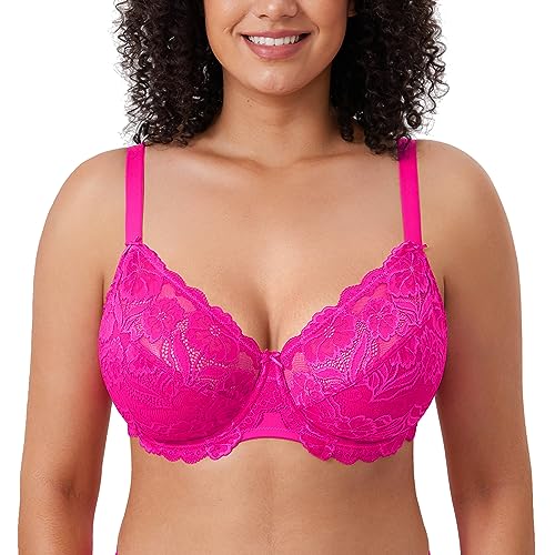 DELIMIRA Damen Vollschalen BH - ungefütterte Spitze Tüll Cup,mit Bügel Glitzer-Rosa 75C von DELIMIRA