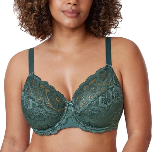 DELIMIRA Damen Vollschalen BH - ungefütterte Spitze Tüll Cup,mit Bügel Mitternachtssmaragd 85C von DELIMIRA