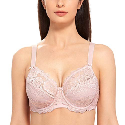 DELIMIRA Damen Vollschalen BH - ungefütterte Spitze Tüll Cup,mit Bügel Nacktes Rosa 85G von DELIMIRA