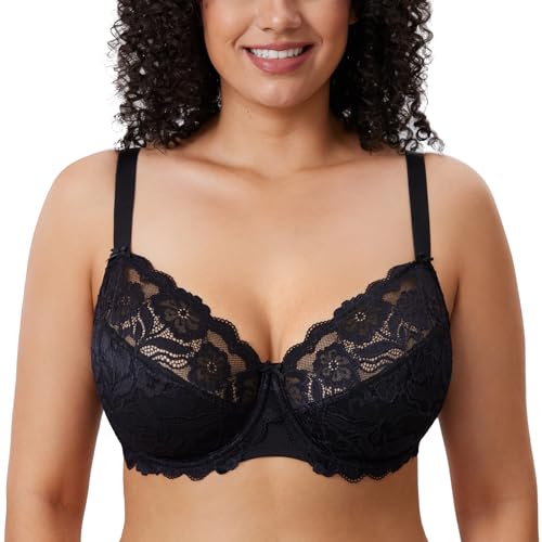 DELIMIRA Damen Vollschalen BH - ungefütterte Spitze Tüll Cup,mit Bügel Schwarz 90D DELIMIRA Damen Vollschalen BH - ungefütterte Spitze Tüll Cup,mit Bügel Schwarz 90D von DELIMIRA