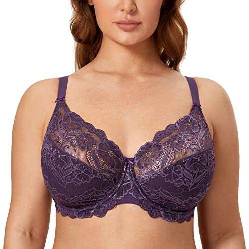 DELIMIRA Damen Vollschalen BH - ungefütterte Spitze Tüll Cup,mit Bügel Tiefe Pflaume 90G DELIMIRA Damen Vollschalen BH - ungefütterte Spitze Tüll Cup,mit Bügel Tiefe Pflaume 90G von DELIMIRA