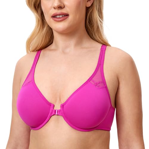 DELIMIRA Damen Vollschalen Vorderverschluss Seamless BH mit Bügel Ungepolster BHS Große Brüste Racerback Hibiskus-Purpur 90E von DELIMIRA