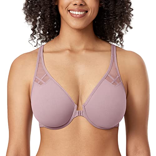 DELIMIRA Damen Vollschalen Vorderverschluss Seamless BH mit Bügel Ungepolster BHS Große Brüste Racerback Lila Schatten 85C DELIMIRA Damen Vollschalen Vorderverschluss Seamless BH mit Bügel Ungepolster BHS Große Brüste Racerback Lila Schatten 85C von DELIMIRA