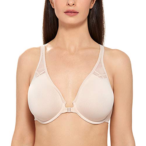 DELIMIRA Damen Vollschalen Vorderverschluss Seamless BH mit Bügel Ungepolster BHS Große Brüste Racerback Beige 95C von DELIMIRA