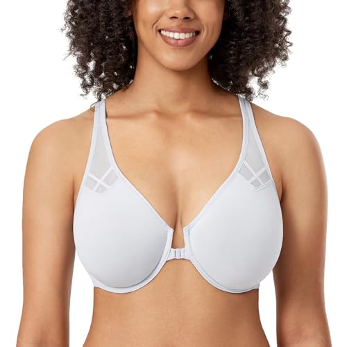 DELIMIRA Damen Vollschalen Vorderverschluss Seamless BH mit Bügel Ungepolster BHS Große Brüste Racerback French Grey 95E von DELIMIRA