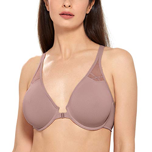 DELIMIRA Damen Vorderverschluss BH Racerback - mit Bügel ohne Einlagen Mochaccino 95G von DELIMIRA