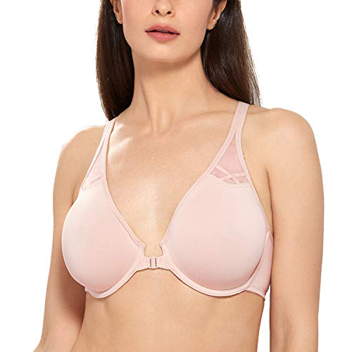 DELIMIRA Damen Vollschalen Vorderverschluss Seamless BH mit Bügel Ungepolster BHS Große Brüste Racerback Nacktes Rosa 75B von DELIMIRA