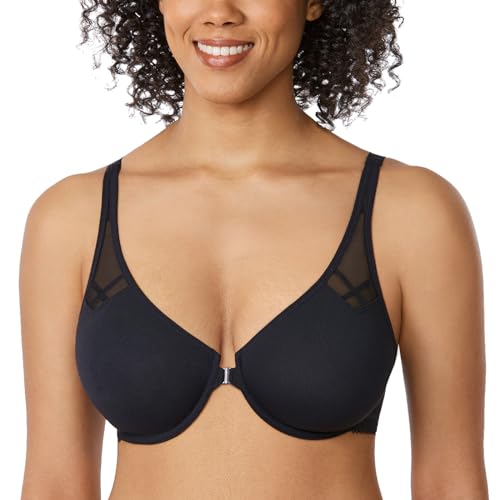 DELIMIRA Damen Vollschalen Vorderverschluss Seamless BH mit Bügel Ungepolster BHS Große Brüste Racerback Schwarz 75B von DELIMIRA