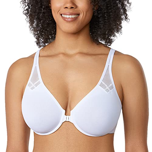 DELIMIRA Damen Vollschalen Vorderverschluss Seamless BH mit Bügel Ungepolster BHS Große Brüste Racerback Weiss 70C von DELIMIRA