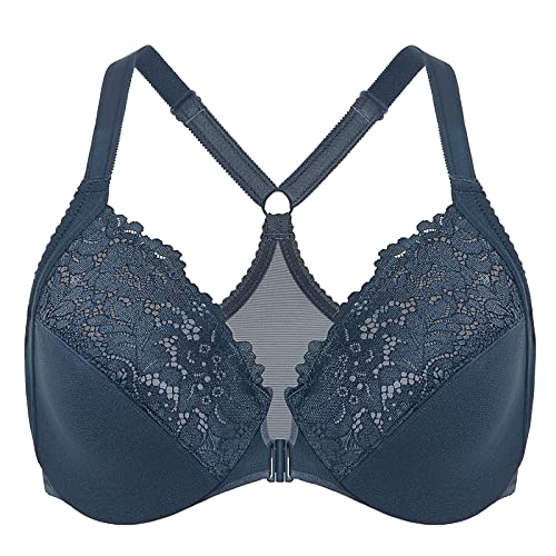 DELIMIRA Damen Vorderverschluss BH Große Brüste Starker Halt mit Bügel Spitzen BHS Vollständige Abdeckung Sargasso 85D von DELIMIRA