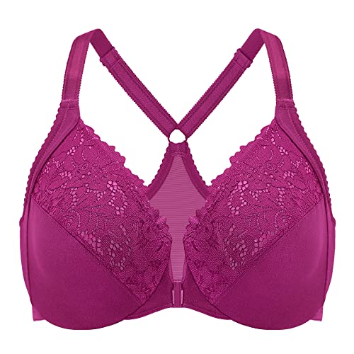 DELIMIRA Damen Vorderverschluss BH mit Bügel Vollständige Abdeckung Große Größen Magenta Violett 105C von DELIMIRA