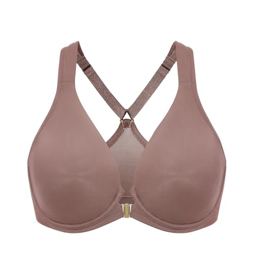 DELIMIRA Damen Vorderverschluss Racerback BH Grosse Grössen Bügel BHS Tiefer Ausschnitt Ungefüttert Vollschalen Braun Lila 100C von DELIMIRA