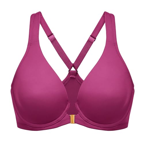 DELIMIRA Damen Vorderverschluss Racerback BH Grosse Grössen Bügel BHS Tiefer Ausschnitt Ungefüttert Vollschalen Magenta Violett 100B von DELIMIRA