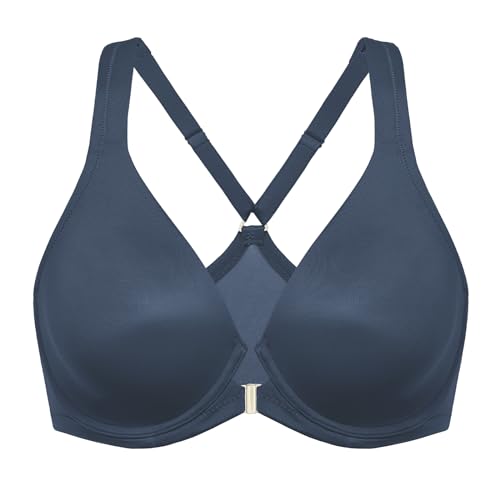 DELIMIRA Damen Vorderverschluss Racerback BH Grosse Grössen Bügel BHS Tiefer Ausschnitt Ungefüttert Vollschalen Sargasso 100D von DELIMIRA