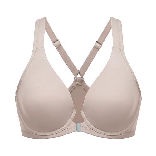 DELIMIRA Damen Vorderverschluss Racerback BH Grosse Grössen Bügel BHS Tiefer Ausschnitt Ungefüttert Vollschalen Seenebel 95I von DELIMIRA