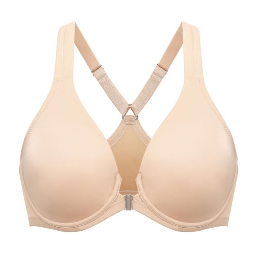 DELIMIRA Damen Vorderverschluss Racerback BH Grosse Grössen Bügel BHS Tiefer Ausschnitt Ungefüttert Vollschalen Taupe-Tan 95F von DELIMIRA