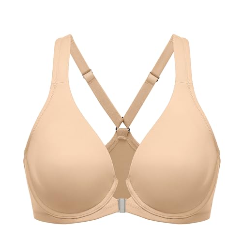 DELIMIRA Damen Vorderverschluss Racerback BH Grosse Grössen Bügel BHS Tiefer Ausschnitt Ungefüttert Vollschalen Warmes Beige 100C von DELIMIRA
