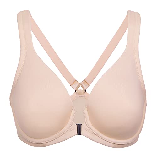 DELIMIRA Damen Vorderverschluss Racerback BH Grosse Grössen Bügel BHS Tiefer Ausschnitt Ungefüttert Vollschalen Beige 105F von DELIMIRA