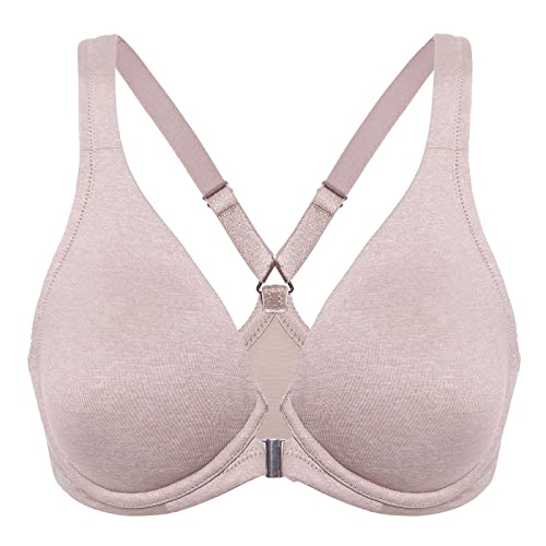 DELIMIRA Damen Vorderverschluss Racerback BH Grosse Grössen Bügel BHS Tiefer Ausschnitt Ungefüttert Vollschalen Cameo Heather 100B von DELIMIRA