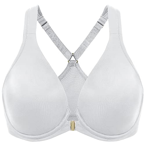 DELIMIRA Damen Vorderverschluss Racerback BH Grosse Grössen Bügel BHS Tiefer Ausschnitt Ungefüttert Vollschalen French Grey 100G von DELIMIRA