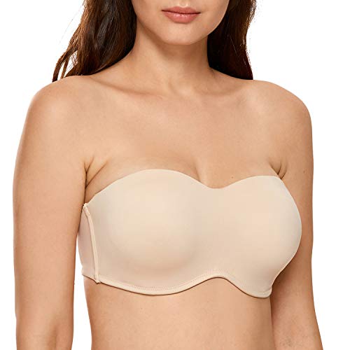 DELIMIRA Damen Trägerloser BH T-Shirt mit Bügel Große Größen ohne Einlagen Beige 100D von DELIMIRA