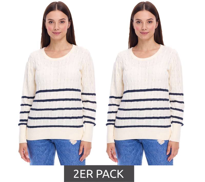 2er Sparpack DELMAO Damen Strick-Pullover gestreifter Baumwoll-Pulli Zopfstrick 94622740 Wollweiß/Navy 2er Sparpack DELMAO Damen Strick-Pullover gestreifter Baumwoll-Pulli Zopfstrick 94622740 Wollweiß/Navy von DELMAO