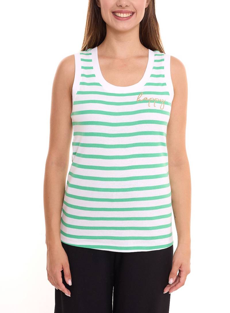 DELAMO Striped Tanktop enganliegendes Damen Baumwoll-Shirt mit Stickerei 24025421 Grün/Weiß von DELMAO