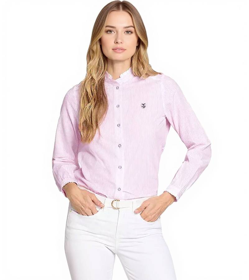 DELMAO Damen Bluse Baumwoll-Hemd mit angesetzten Rüschen 27264507 Rosa/Weiß von DELMAO