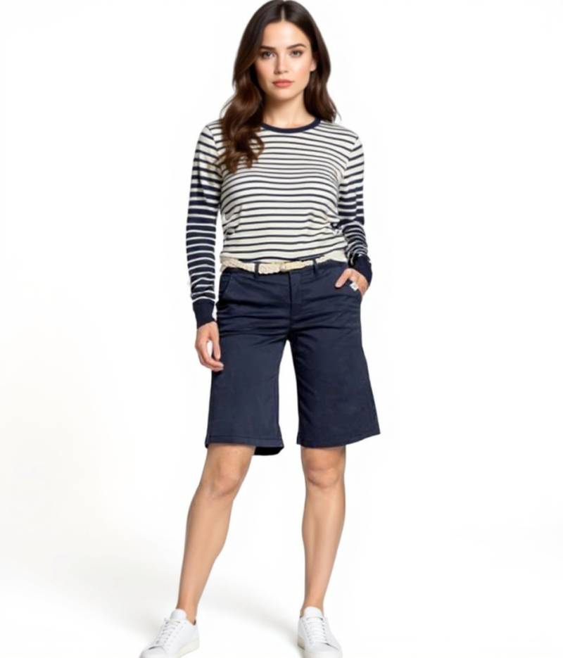 DELMAO Damen Chino-Bermuda mit Gürtel kurze Hose mit weitem Bein 16741061 Blau von DELMAO