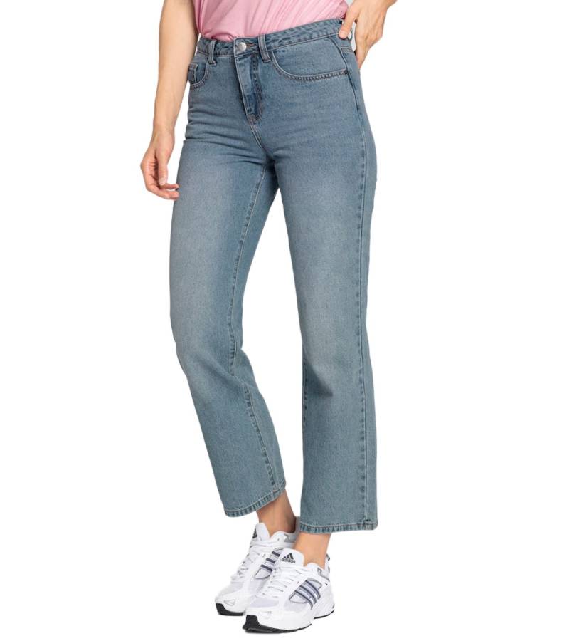 DELMAO Damen Flared-Jeans im 5-Pocket-Style Baumwoll-Hose 53374454 Hell-Blau von DELMAO