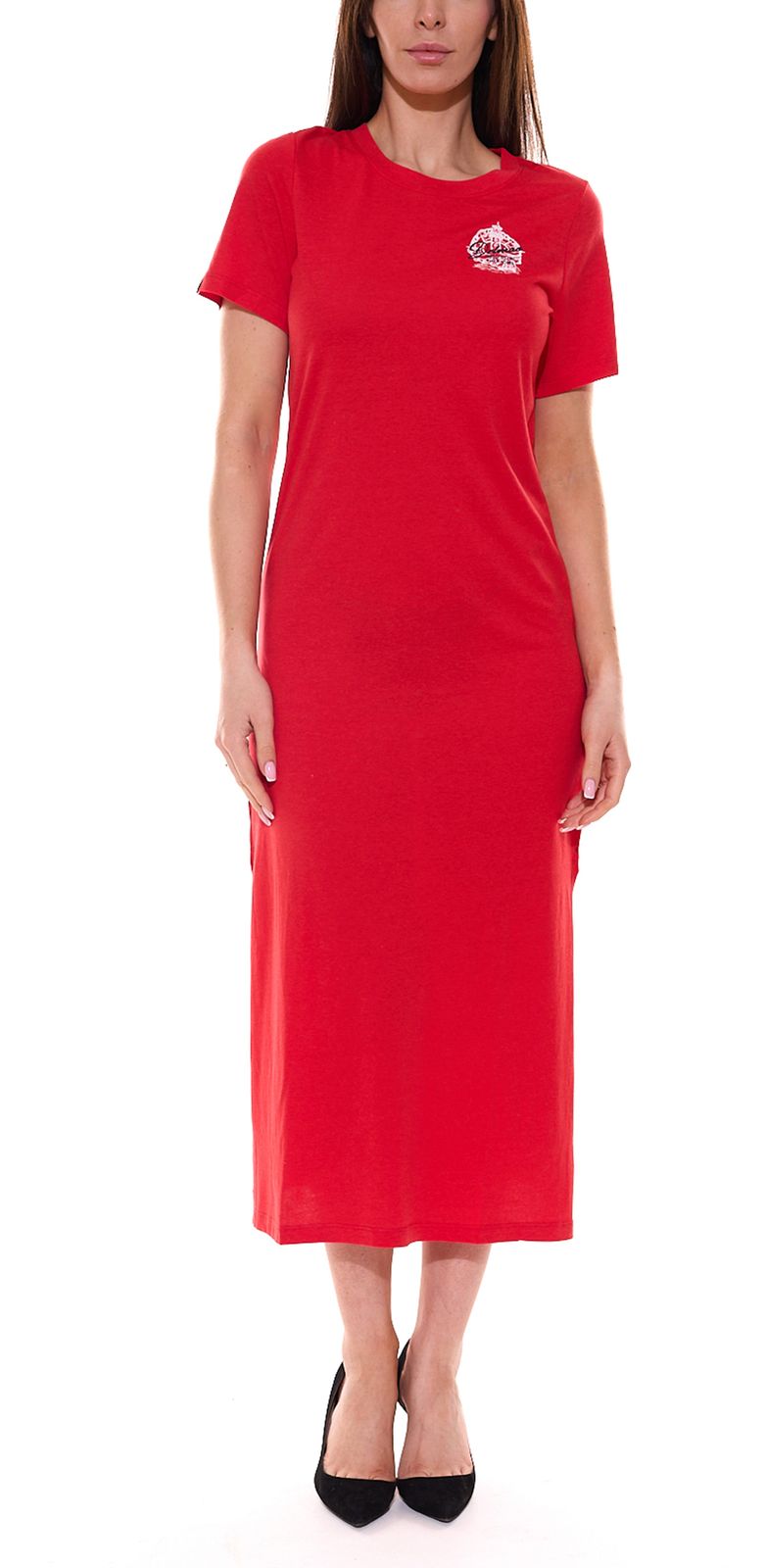 DELMAO Damen Maxi-Kleid Jersey-Kleid mit hohen Schlitzen 82576949 Rot von DELMAO