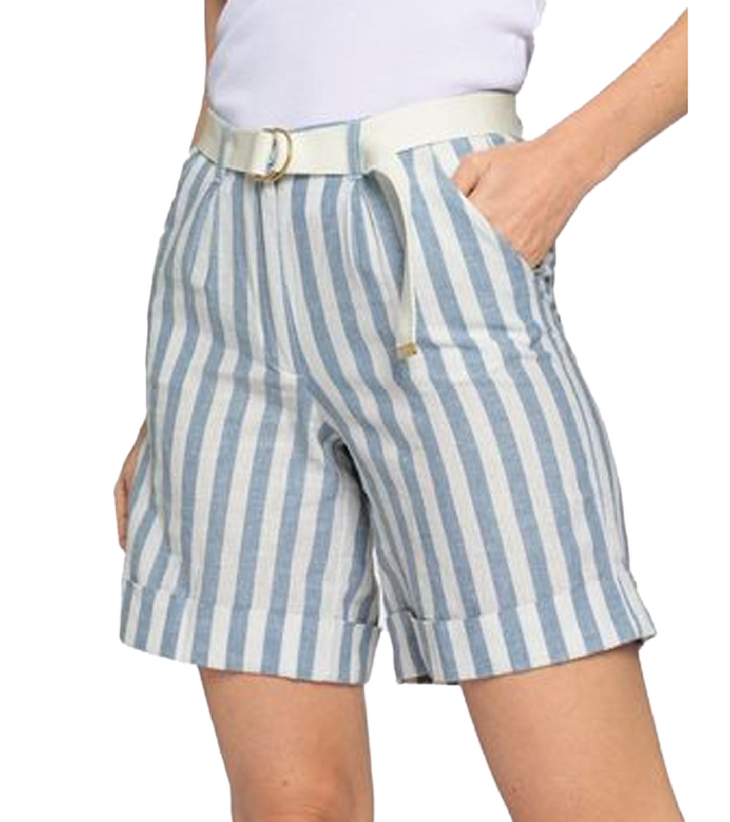 DELMAO Damen Shorts im Streifen-Look kurze Hose mit seitlichen Eingriffstaschen 82611938 Blau/Weiß von DELMAO