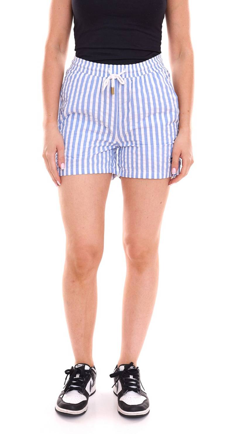 DELMAO Damen Shorts im Streifen-Look kurze Hose mit seitlichen Eingriffstaschen 85613745 Blau/Weiß von DELMAO