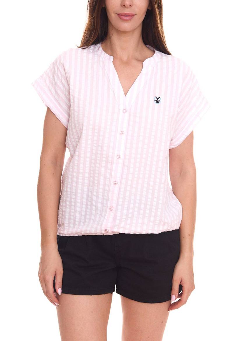 DELMAO Damen Sommer-Bluse gestreift Kurzarm-Bluse Sommer-Shirt 89244315 Rosa/Weiß von DELMAO